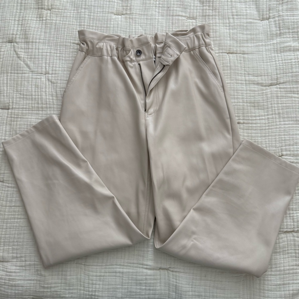 Zara beige faux leather trousers
